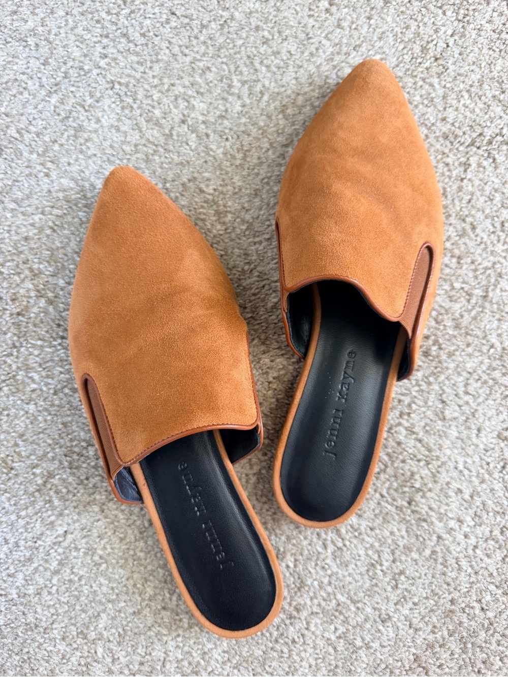 Jenni Kayne Pointed Toe Suede Mules in Cognac